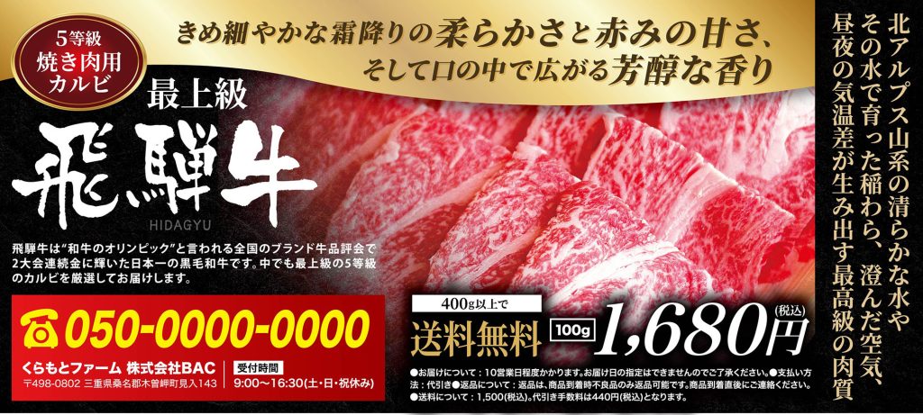 最高級飛騨牛5等級焼き肉用カルビ