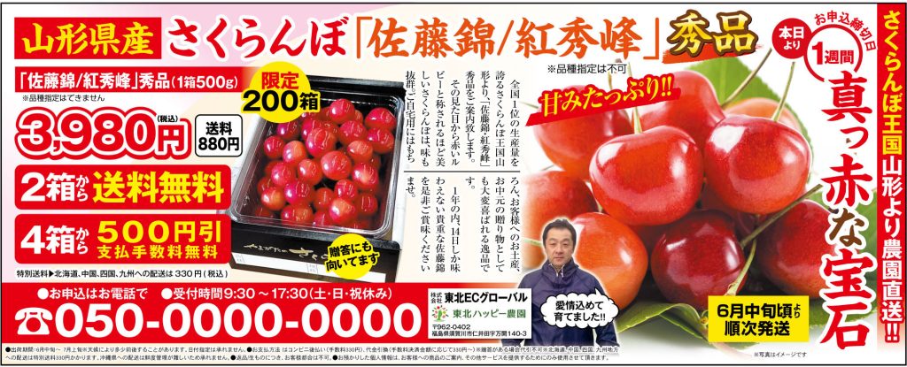 山形県産さくらんぼ「佐藤錦/紅秀峰」秀品